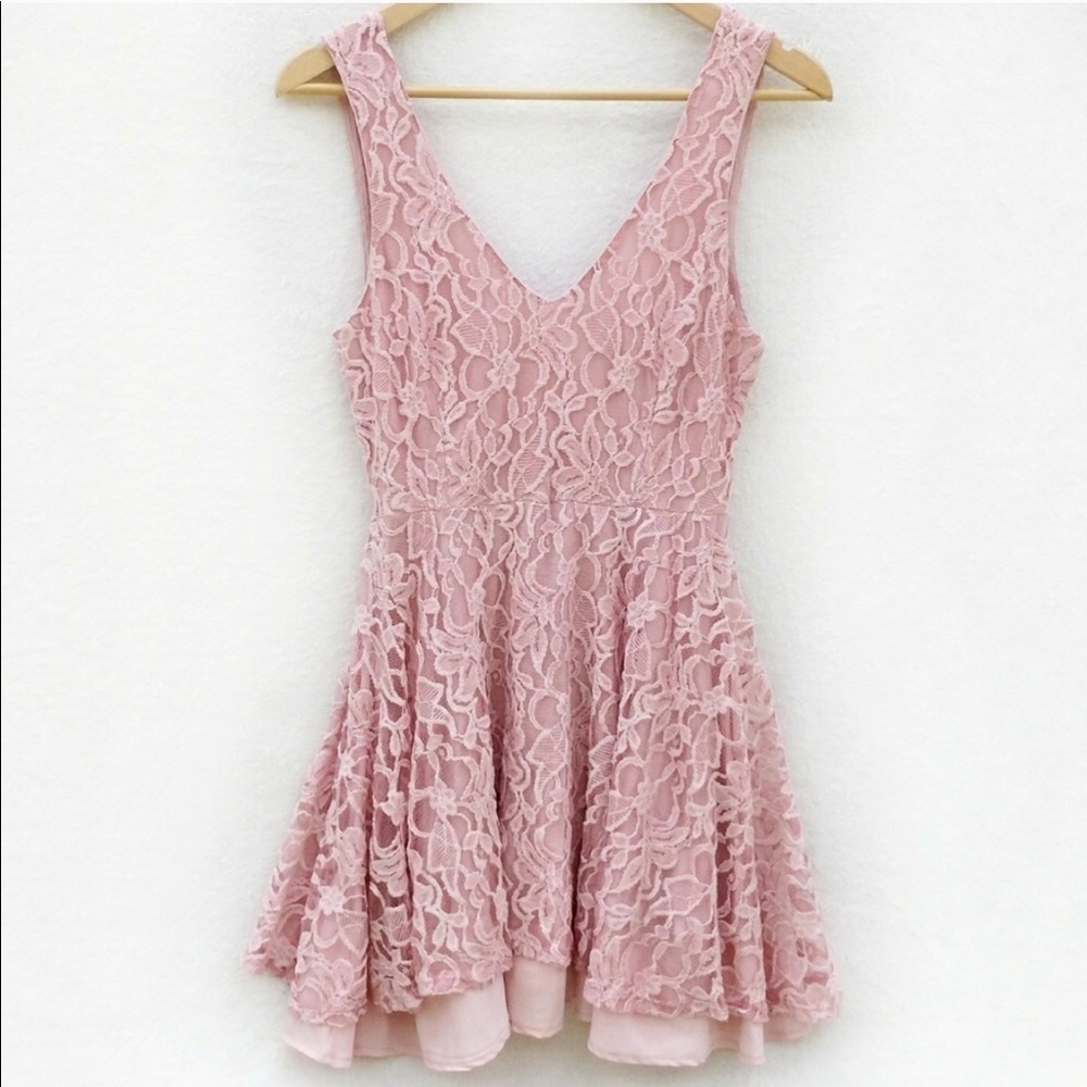 Pink Lace Sleeveless V Back Loose Dress Vintage